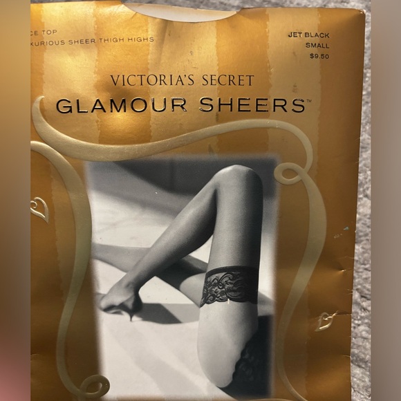 Victoria's Secret Accessories - NEW Victorias Secret Glamour Sheers Lace Top Thigh Highs Jet Black - Size Small
